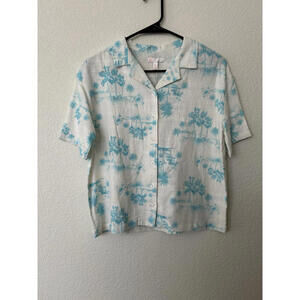 Gianni Bini GB Girl Junior XL (16) Tropical Button Up Blue White NWT